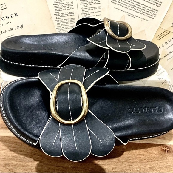 Anthropologie Farm Rio Daisy Slide Sandals Platform Flatform Black - Picture 6 of 8